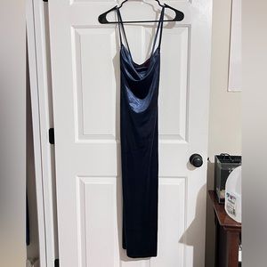 Velvet Navy Blue Cowl Neck Dress